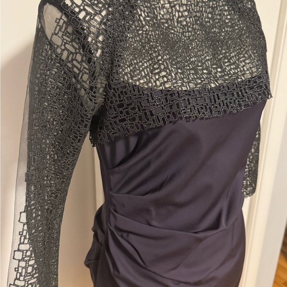 Lela Rose sheath dress / gown rare Metallic 3/4 sleeves & neck accent. vintage - Picture 5 of 14